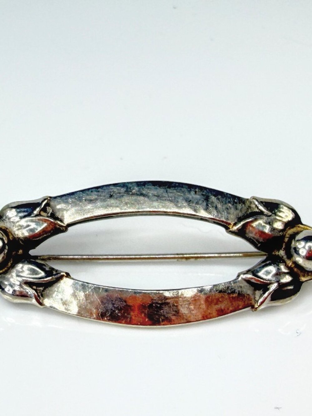 Vintage Georg Jensen Sterling Silver Open Oval Leaf & Berry Brooch Pin JR2164